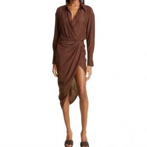 NWT Gauge81 Puno silk draped brown midi dress